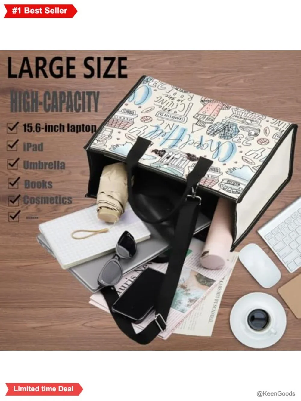 Canvas Tote Bag Reusable Grocery Waterproof Shoulder Travel